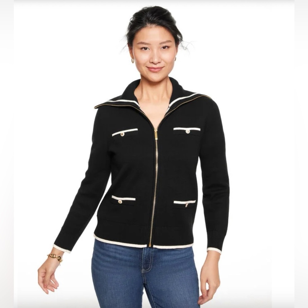 Talbots Women's Plus Size Full Zip Cardigan - Tipped in Black Size X NWT - Picture 4 of 10